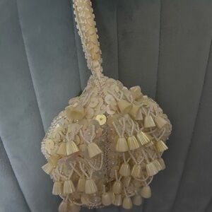 White and cream Vintage handmade purse sequences